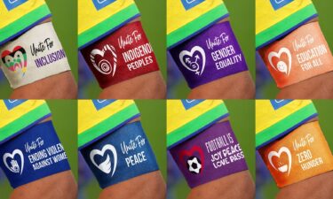 A combination mock-up picture shows the armbands that FIFA says team captains will be permitted to wear during the 2023 Women's World Cup.