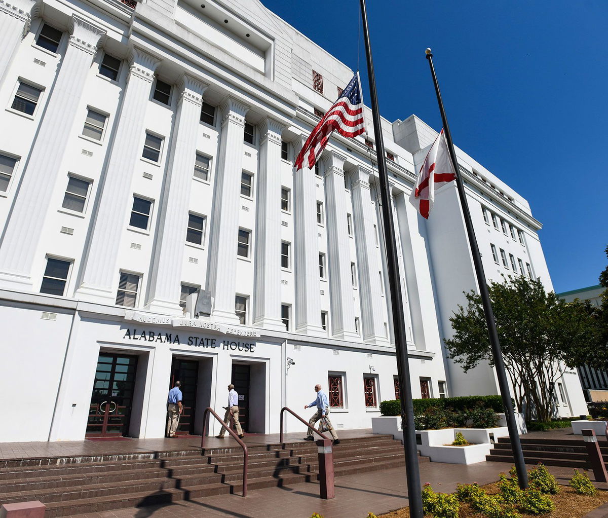 <i>Julie Bennett/Getty Images/FILE</i><br/>The Alabama statehouse on May 15