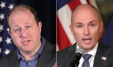 Governors Jared Polis (left) and Spencer Cox are seen here in a split image.