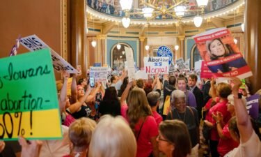 Protestors fill the Iowa State Capitol rotunda