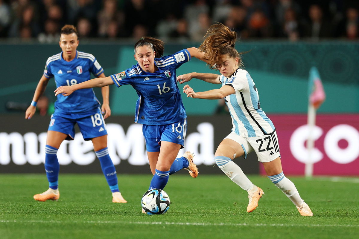 <i>Buda Mendes/Getty Images</i><br/>Giulia Dragoni challenges Estefania Banini of Argentina during the Group G game between Italy and Argentina.