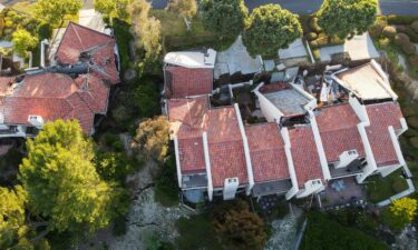 A view shows damaged houses