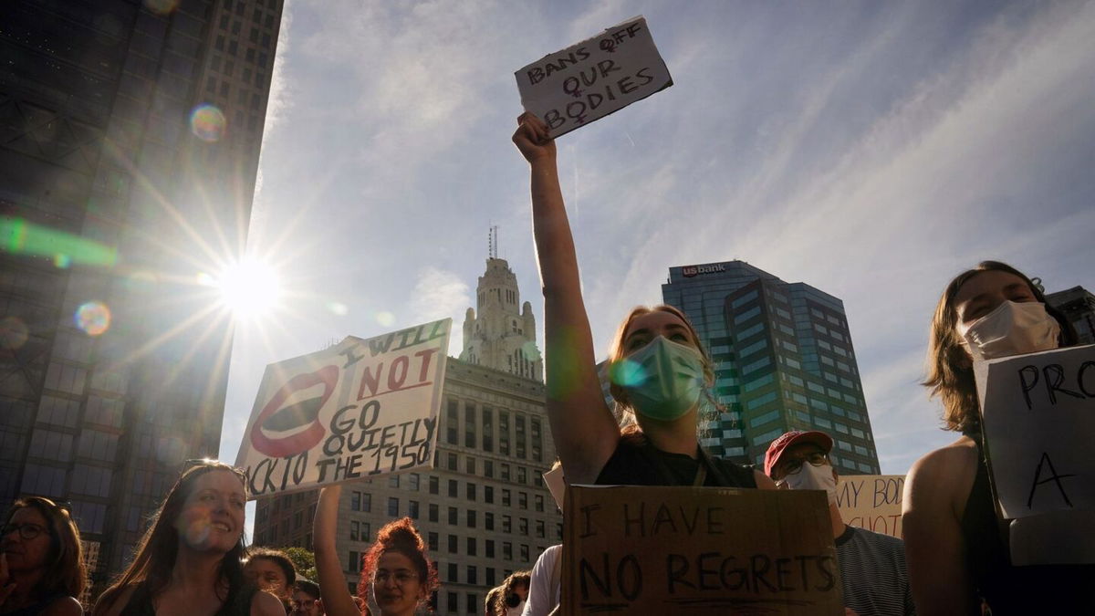 <i>Barbara J. Perenic/Columbus Dispatch/USA Today Network</i><br/>Hundreds of people rallied at the Ohio Statehouse and marched through downtown Columbus in support of abortion after the Supreme Court overturned Roe vs. Wade on June 24