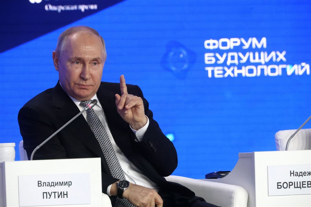 <i>Contributor/Getty Images</i><br/>Russian President Vladimir Putin speaks at a forum on Thursday in Moscow.