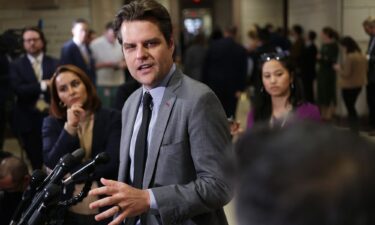 Rep. Matt Gaetz speaks in the US Capitol Visitors Center on November 15