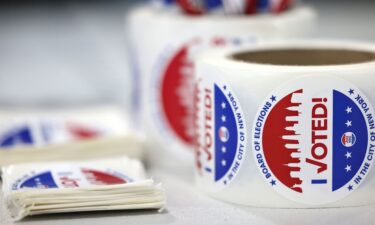 Voting stickers are seen during Primary Election Day at PS 130 on August 23