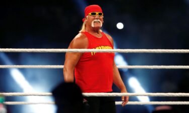 Hulk Hogan is seen in the ring at the WWE "Crown Jewel" World Cup 2018 tournament at King Saud University stadium in Riyadh