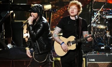 Eminem (left) and Ed Sheeran perform in Los Angeles during the 2022 Rock & Roll Hall Of Fame Induction Ceremony in November.
