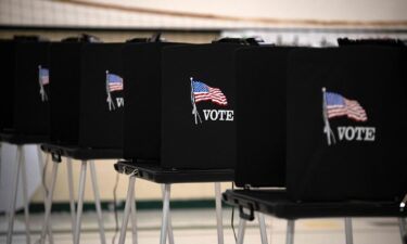 Voting booths are seen at Glass Elementary School's polling station in Eagle Pass