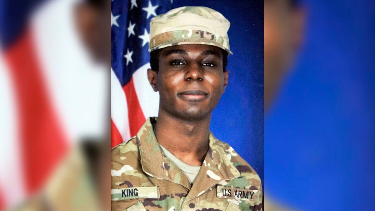 <i>Family Photo/AP</i><br/>This family photo shows a portrait of American soldier Travis King displayed at the home of his grandfather Carl Gates