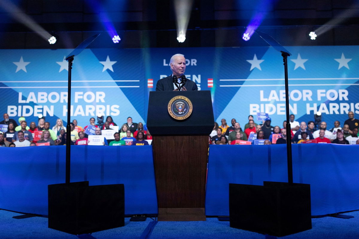 <i>Tom Brenner/Reuters</i><br/>President Joe Biden speaks during a labor union event at the Pennsylvania Convention Center in Philadelphia on June 17.