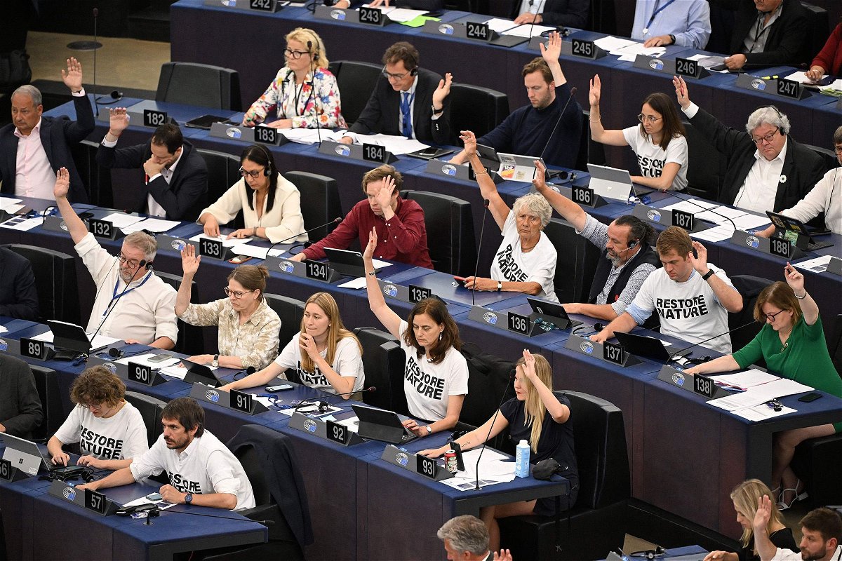 <i>Frederick Florin/AFP/Getty Images</i><br/>Members of the European Parliament wearing t-shirts reading 