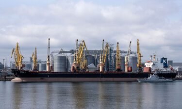 Bulk carrier ARGO I is docked at the grain terminal of the port of Odessa