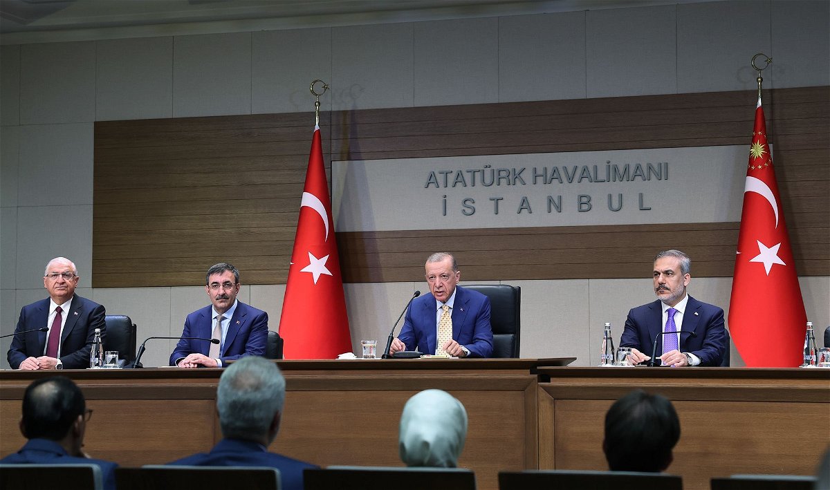 <i>Murat Cetinmuhurdar/Anadolu Agency/Getty Images</i><br/>Turkish President Recep Tayyip Erdogan made the surprise announcement at a news conference in Istanbul on July 10.