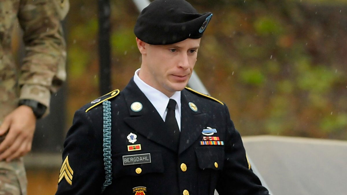 <i>Sara D. Davis/Getty Images</i><br/>Then-Army Sgt. Bowe Bergdahl leaves a military courthouse on December 22