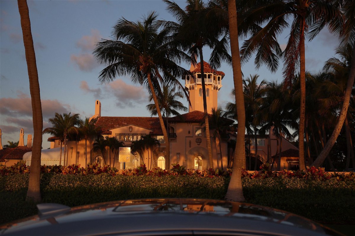 <i>Joe Raedle/Getty Images</i><br/>The exterior of former President Donald Trump's Mar-a-Lago home is seen on March 23