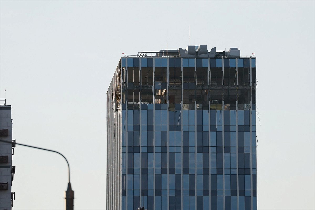 A damaged building following a reported drone attack in Moscow