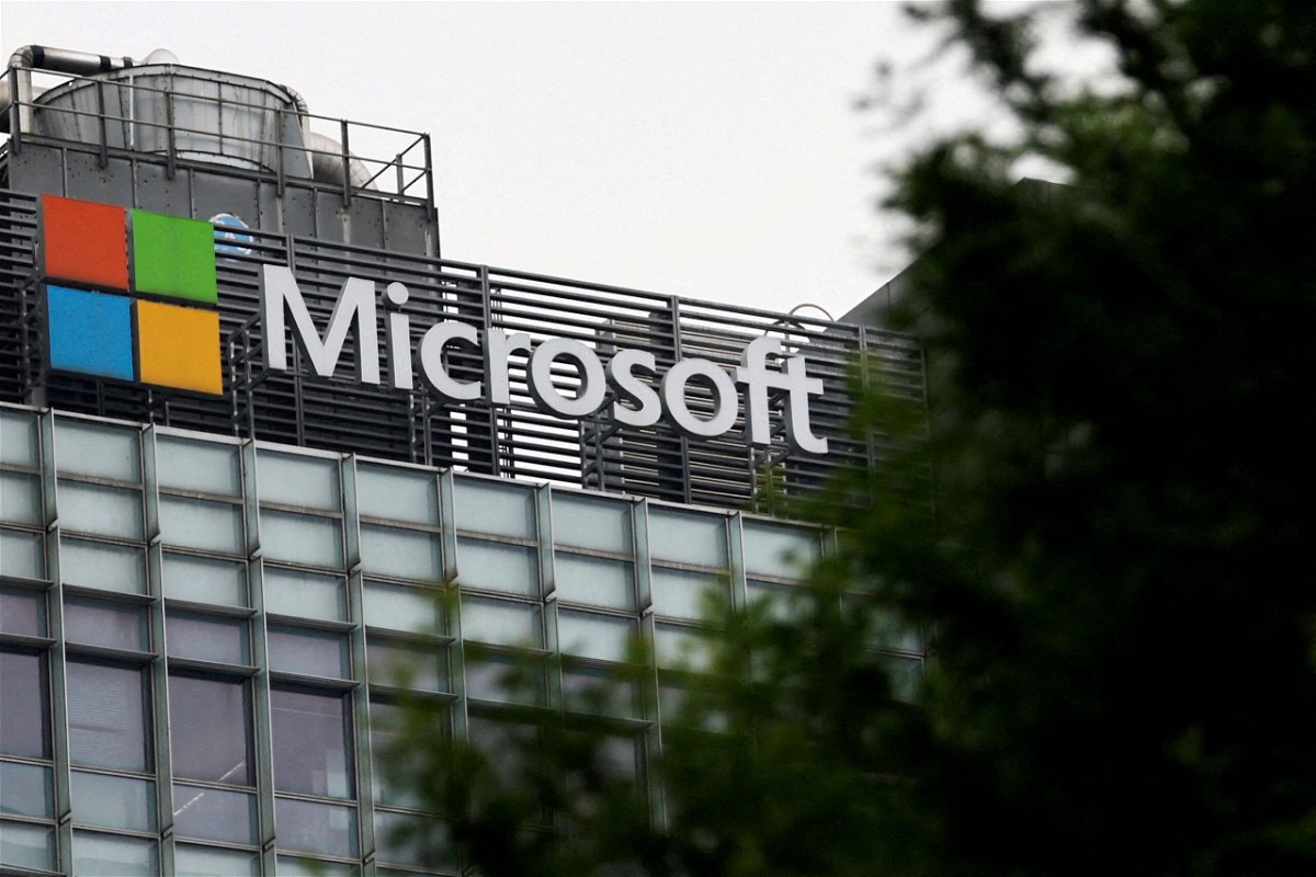 Logo of Microsoft is pictured on its office building in Beijing