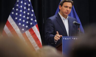 Republican presidential candidate and Florida Governor Ron DeSantis speaks at a campaign event in Rochester