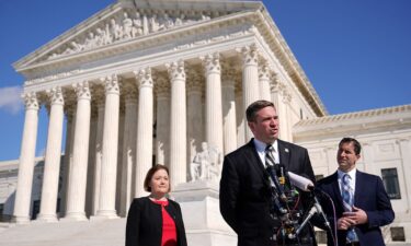 Missouri Attorney General Andrew Bailey speaks outside the Supreme Court in Washington