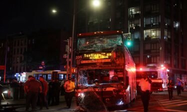 A view of the site of a bus crash between a tourist double-decker bus and a city bus in the Manhattan borough of New York City on July 6.