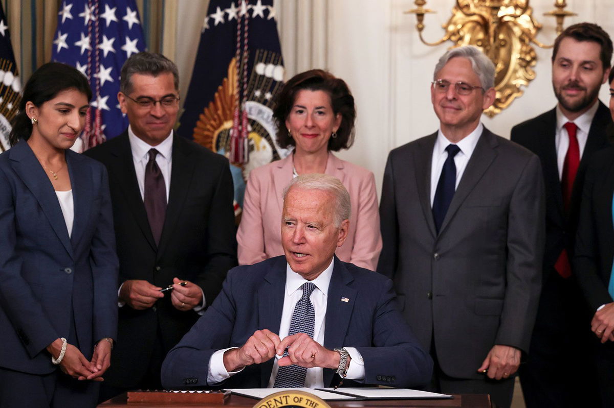 <i>Evelyn Hockstein/Reuters/FILE</i><br/>The Biden administration on Wednesday released a set of long-anticipated draft updates to the nation’s merger guidelines. President Joe Biden is pictured here on July 9.