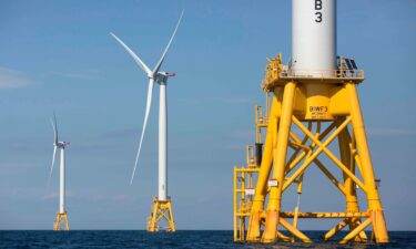 Offshore wind turbines stand near Block Island