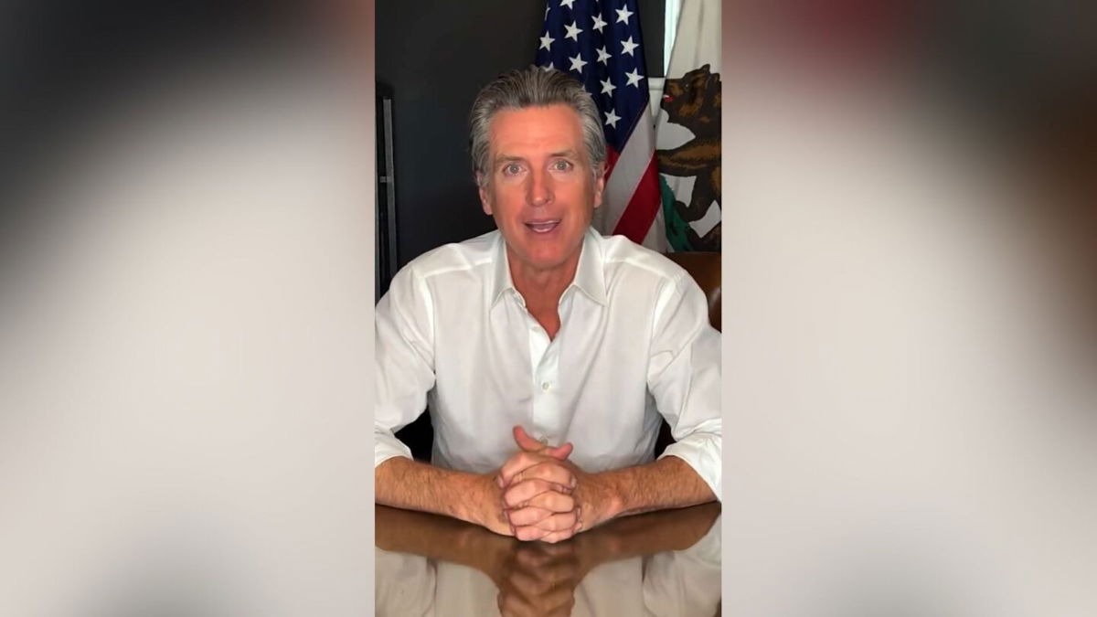 <i>California Governor's Office</i><br/>California Gov. Gavin Newsom appears in a video message to parents. A statement from the governor’s office on July 13 said the state will provide textbooks for students after a school board rejected a social studies curriculum.