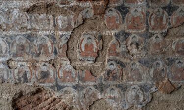 Crumbling and detachment on a mural in the Eastern Cave of the Jinta Temple.