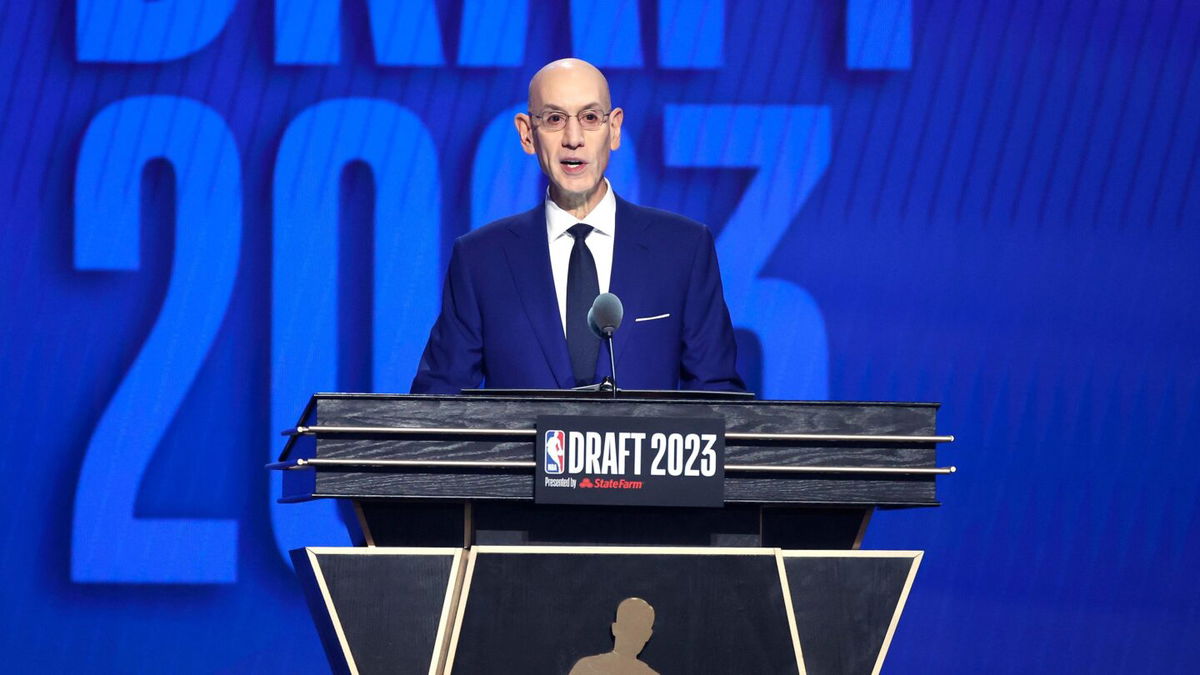 <i>Sarah Stier/Getty Images</i><br/>NBA commissioner Adam Silver speaks during the first round of the 2023 NBA Draft at Barclays Center on June 22 in the Brooklyn borough of New York City. The NBA has unveiled the format and groups for its in-season tournament set to debut next season.