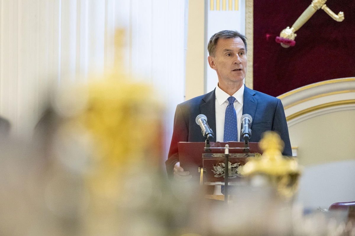 <i>Jason Alden/Bloomberg/Getty Images</i><br/>UK finance minister Jeremy Hunt delivers his annual Mansion House speech in London on July 10