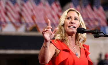 Republican Rep. Marjorie Taylor Greene of Georgia speaks at former President Donald Trump's rally in Wilkes-Barre