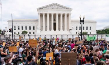 Protesters gather outside the Supreme Court in Washington on June 24
