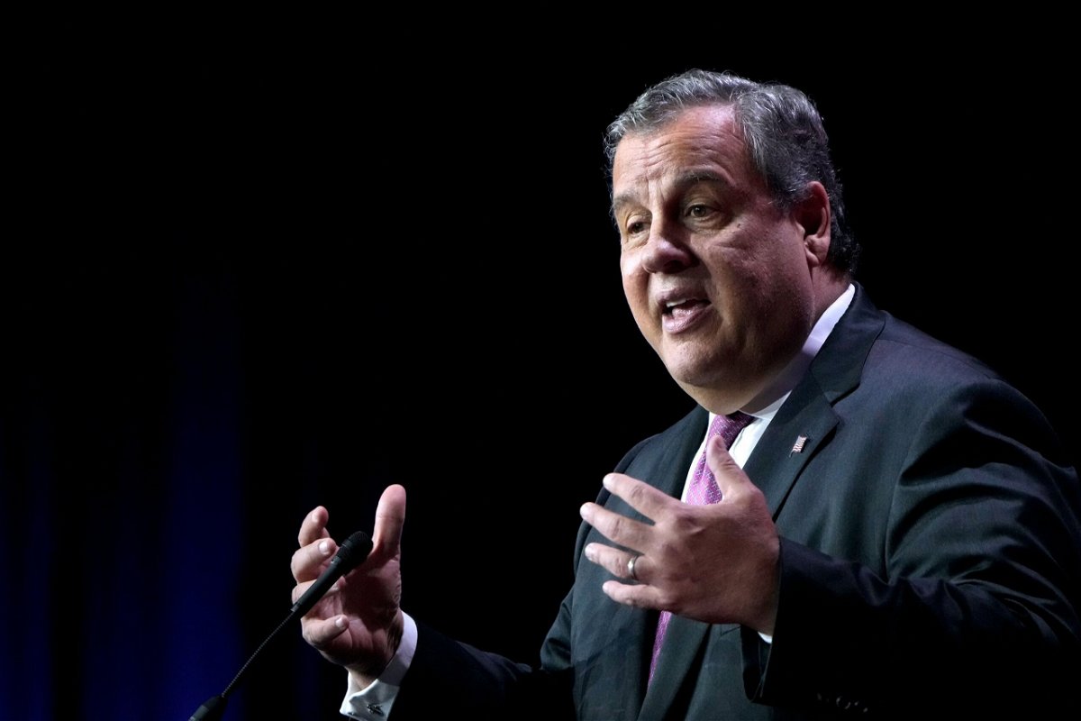 <i>Drew Angerer/Getty Images</i><br/>Republican presidential candidate Chris Christie on Sunday lamented what he called the teenage “food fight” between Donald Trump and Ron DeSantis over LGBTQ rights in the 2024 GOP race