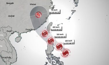 A forecast map showing a potential path for Typhoon Doksuri.