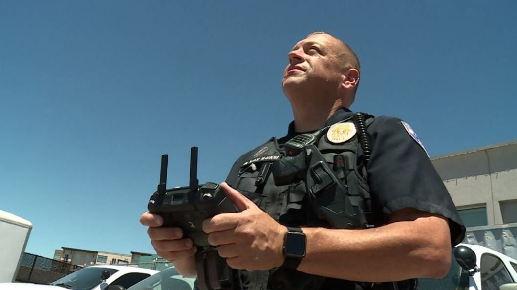 <i></i><br/>The UTA police begin a drone program to combat crime and provide first aid. Officer Alex Blauer is pictured piloting one of the new drones.