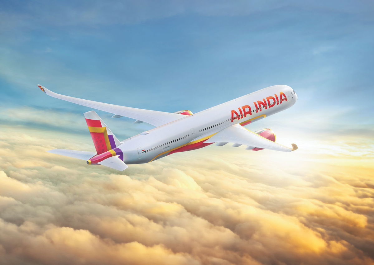 A rendering of an Air India plane bearing the airline's custom font and new color scheme is pictured here.