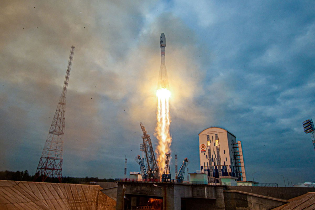 A Soyuz-2.1b rocket booster with a Fregat upper stage and the lunar landing spacecraft Luna-25 blasts off from a launchpad at the Vostochny Cosmodrome in the far eastern Amur region.