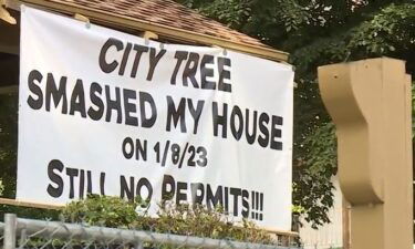 A Sacramento homeowner is calling out city hall by using a large banner after a city tree fell on his house.