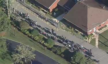 Dozens of motorcyclists formed a procession for Navy veteran Anthony Meizis at McDonald Keohane Funeral Home in Weymouth