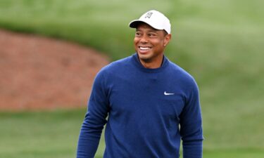 Tiger Woods warms up on the practice area prior to the 2023 Masters Tournament at Augusta National Golf Club on April 3 in Augusta