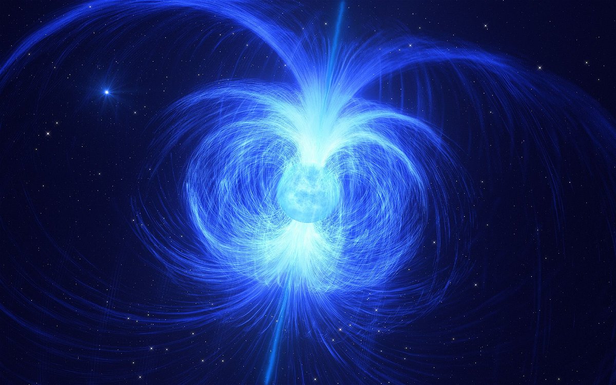This artist impression shows HD 45166, a massive star recently discovered to have a powerful magnetic field of 43,000 gauss, the strongest magnetic field ever found in a massive star.