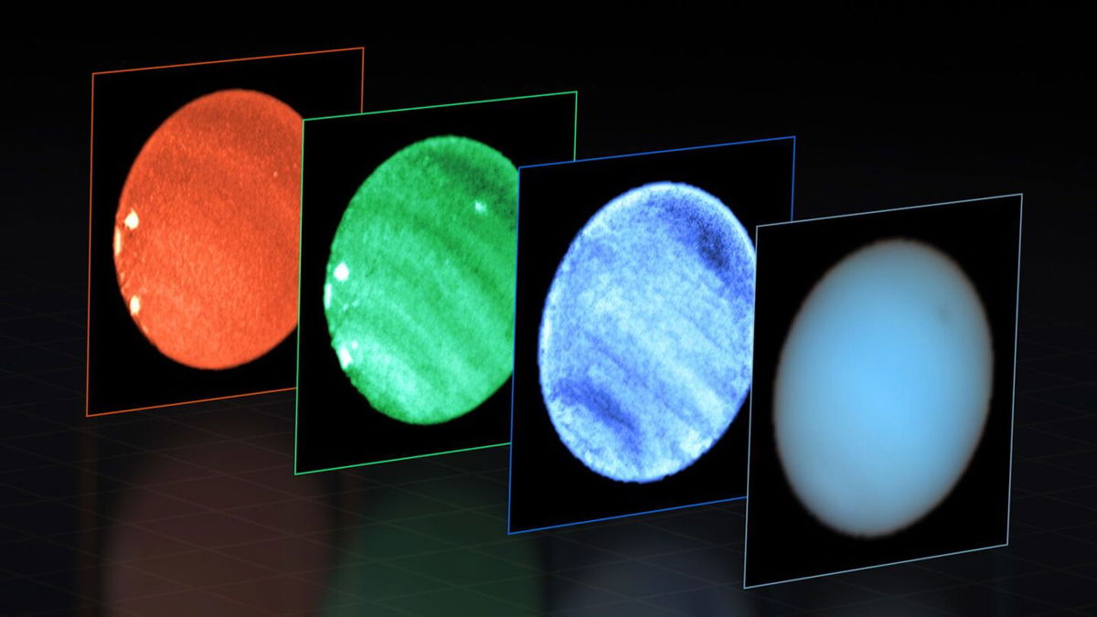 The MUSE instrument captured Neptune in different wavelengths of light.