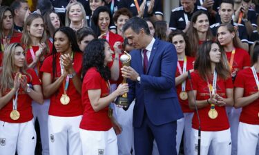 Spanish Prime Minister Pedro Sanchez (L) welcomes President of the Royal Spanish Football Federation Luis Rubiales at Moncloa Presidential Palace in Madrid