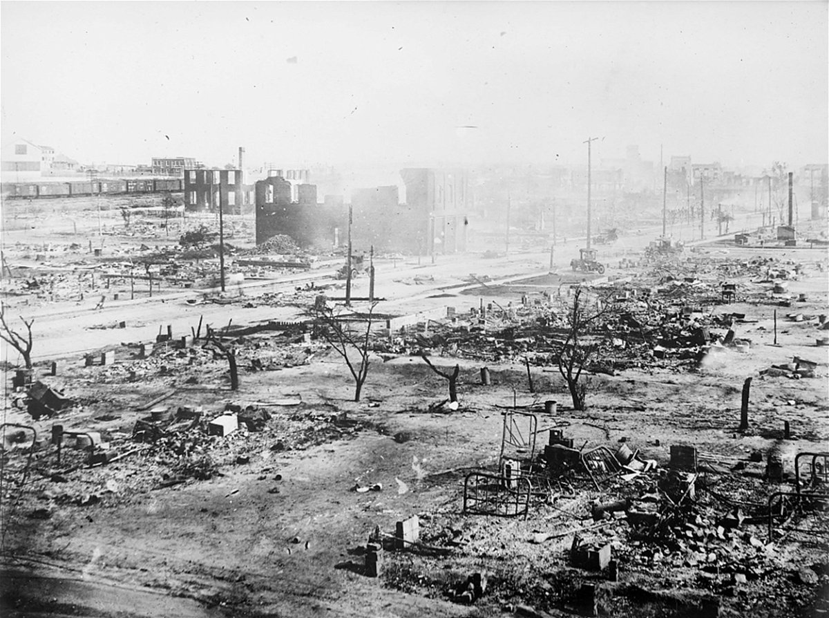<i>American National Red Cross/Library of Congress/Reuters</i><br/>The Greenwood neighborhood is seen in ruins after a mob passed during the race massacre in Tulsa