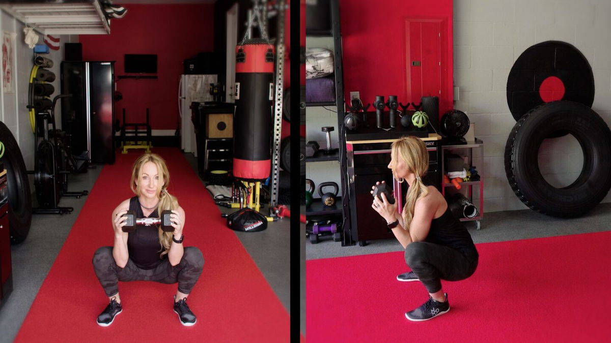 Angle your feet out slightly to open your hips at an angle that's comfortable for you to squat.