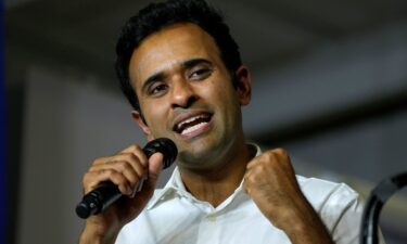 Republican presidential candidate businessman Vivek Ramaswamy speaks on August 6 in Cedar Rapids