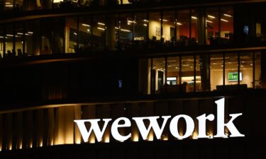 WeWork logo is seen on an office building in Tel Aviv