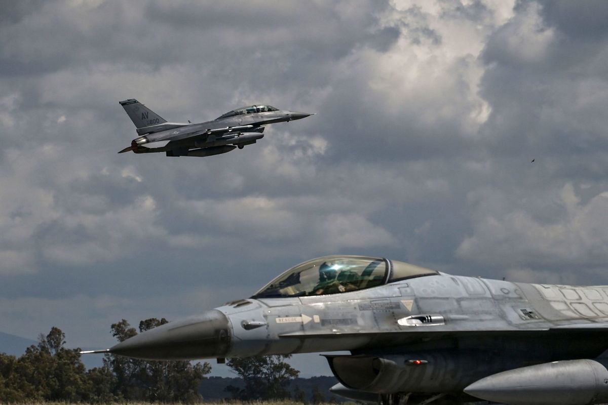 <i>Aris Messinis/AFP/Getty Images</i><br/>A US Air Force F-16 jet takes off from the military airport of Andravida