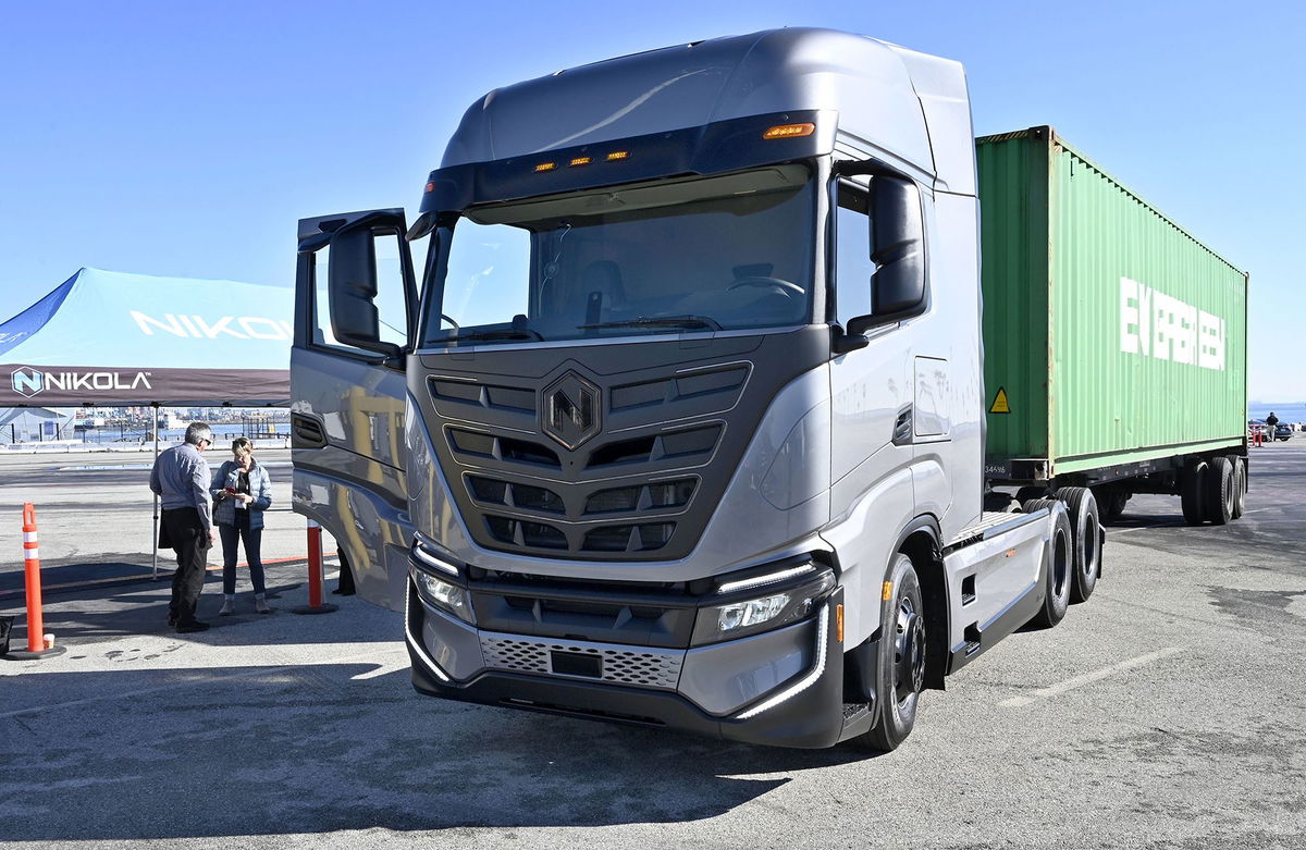 <i>Brittany Murray/MediaNews Group/Long Beach Press-Telegram/Getty Images</i><br/>The first two zero-emissions electric trucks